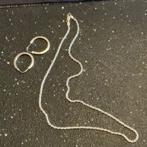 Sterling silver (925 stamped) twisted rope chain with 1” sterling hoops